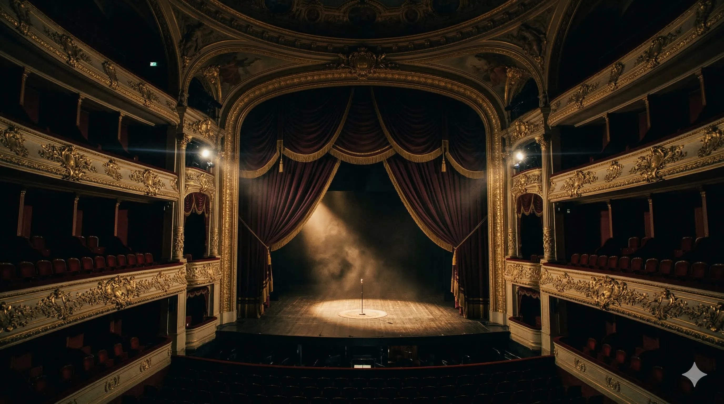 Grand opera house stage with golden spotlight